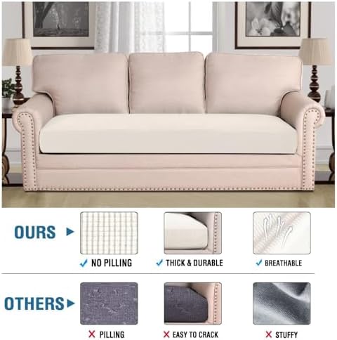 H.VERSAILTEX Super Stretch Individual Seat Cushion Covers Sofa Covers Couch Cushion Covers Slipcover Sets Thick Jacquard Textured Twill Fabric (1 Piece Sofa Cushion Cover, Porcelain White) - Image 2