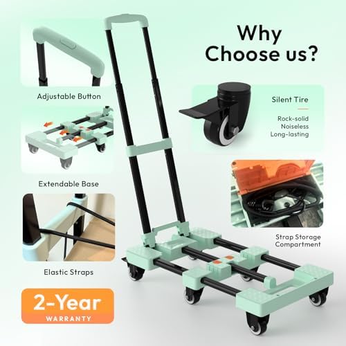 Voipvvii Folding Hand Truck 500lbs, Portable Heavy Duty Dolly Cart, 6 Wheels Collapsible Luggage Cart with 2 Elastic Ropes - Compact Trolley Cart for Easy Moving - Ideal Hand Cart for Travel and More - Image 2