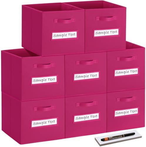 Fabric storage cubes (8 Pack) 11 Inch Cube Storage Bin, cube organizer bins with 8 Labels Window Cards & a Pen, Foldable cube organizer bins and Storage Box, Dark pink by Artsdi
