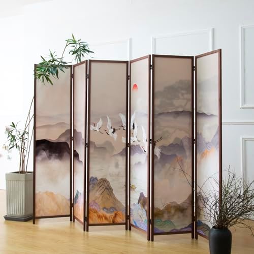 Furnnylane 6 Panel Room Divider, Double-Sided Folding Privacy Screen for Home Office – Freestanding Wall Partition with New Chic Colorful Landscape 67" H x 63" W - 5.6 ft Tall by Furnnylane