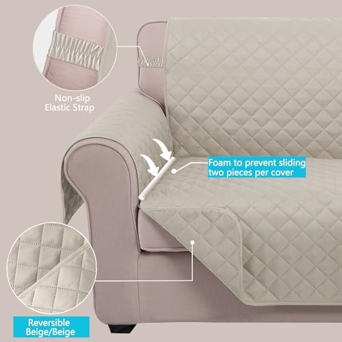 U-NICE HOME Reversible 23''Recliner Small Chair Cover, Beige/Beige - Image 3