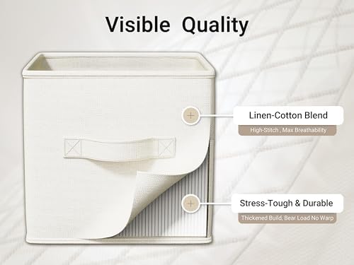 LayerSpace 4 Pack Foldable Fabric Closet Storage Bins, 11Inch Organizer Cubes with Handles, Linen Storage Boxes for Clothes, Toys, Books and Home Organization, White& Ivory - Image 5