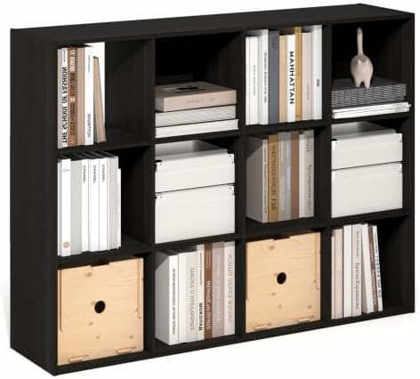 Furinno PELLI Book Shelf, 12-Cube Bookshelf, Cube Storage Organizer Bookcase, 11.7 x 47.6 x 36, for Living Room, Bedroom, Home Office, Espresso by Furinno-FitsYourSpaceFitsYourBudget