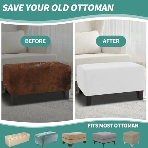 MAXIJIN Velvet Ottoman Slipcover Stretch Square Rectangle Footstool Slipcover Folding Storage Ottoman Covers for Living Room with Elastic Bottom (Ottoman Large, White) - Image 6