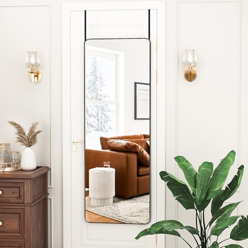 Antok Over The Door Mirror Full Length, 49'' x 14''Wall Mounted Hanging Mirror, Aluminum Alloy Frame, Shatterproof Glass, No Drill Installation for Bedroom, Closet, Bathroom, Dorm, Round Corner,Black - Image 3