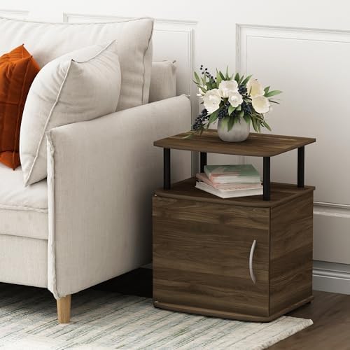 Furinno JAYA End Side Sofa Table/Nightstand with Door, 1-Pack, Columbia Walnut/Black - Image 2