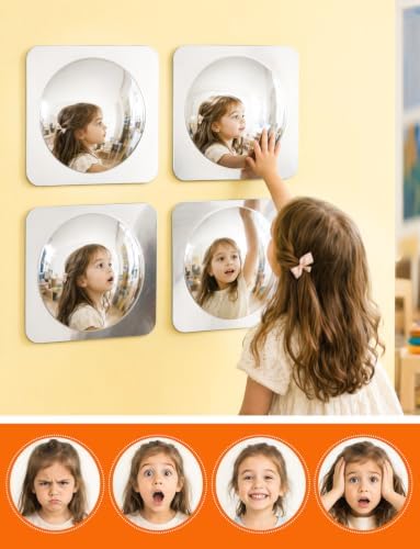 WDAHDHP Sensory Wall Mirror, 4Pcs Acrylic Supplies Interactive Bubble Mirror Wall Decoration for Kids Sensory Toys Classroom Home Decor, 10 x 10 Inch - Image 3