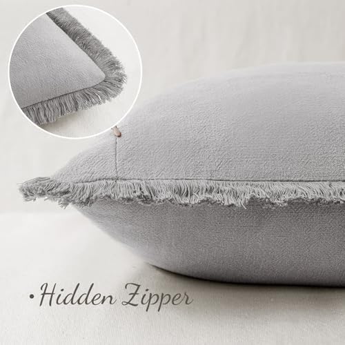 MIULEE Boho Linen Fringe Decorative Throw Pillow Covers Light Grey 18x18 - Image 3
