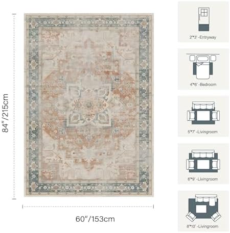 Rugxara 5X7 Washable Area Rug for Living Room, Bedroom,Coral - Image 2