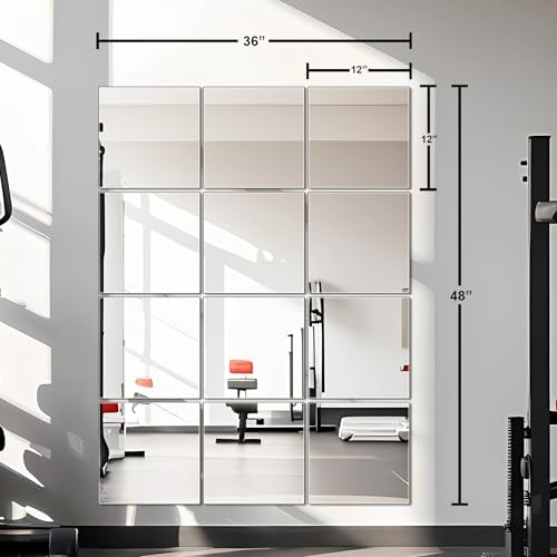 BOMINICA Full Length Wall Mirror Tiles, 12 x 12 Inch x 12Pcs Wall Mounted Frameless Glass Mirror, Decorative Full Body Mirror for Home Gym, Bedroom, Door & Bathroom - Image 5