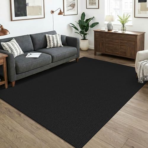KOZYFLY Black Washable 5x7 Living Room Rug, Non Slip Woven Area Rugs, Braided Floor Carpet for Entryway, Kitchen, Bedroom, Dining Room, Office, Cotton Rug Indoor Decor, Black/Dark Grey by KOZYFLY