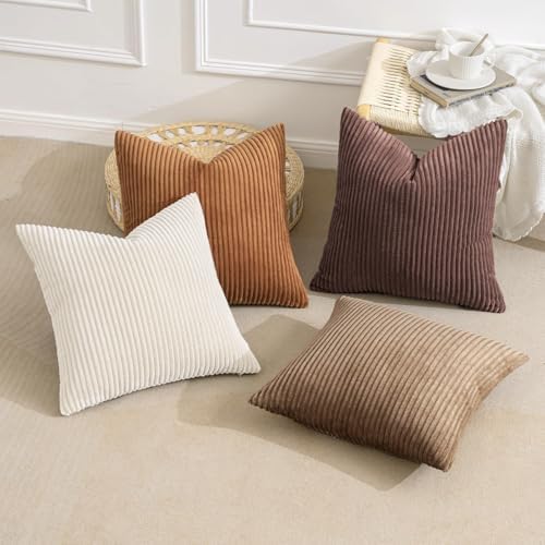 MIULEE Fall Corduroy Decorative Throw Pillow Covers Brown Series 20x20 - Image 4