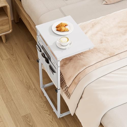 Vagusicc C Shaped End Table, 33" Tall Side Table for Couch, Adjustable Height Small Couch Side Table for Small Spaces, C Table End Table Slide Under Sofa Table TV Tray for Living Room Bedroom, White - Image 4