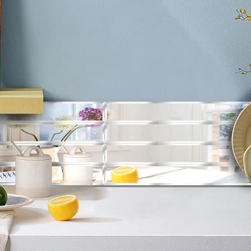 12 Pcs Peel and Stick Beveled Mirror Glass Tile.12x1.2 Inch Mirror Backsplash Tiles. Cute Mirror Strip Tile for Kitchen, Bathroom Wall. 12 Pcs - Image 2