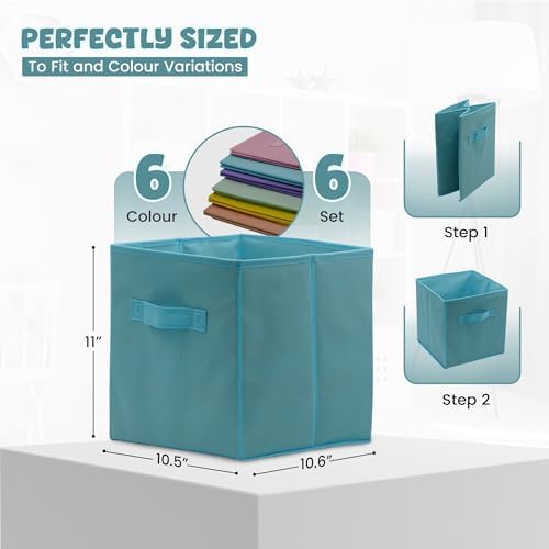 4E's Novelty 6 Pack 11 Inch Pastel Color Storage Foldable Cube Bins, Colorful Boho Storage Baskets For Nursery, Kids Room, Fabric Baskets For Toys, Clothes, Classroom Organization and Storage - Image 6