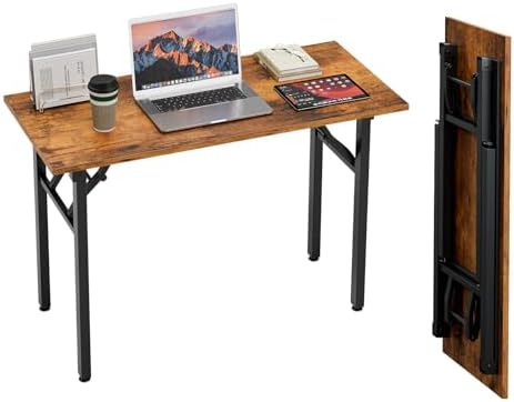 TEMI Small Computer Desk Folding Table - 43.3" Foldable Office Desk, No Assembly, Perfect for Small Spaces in Bedroom, Dorm, or Apartment, Portable Mini Desk or Study Table with Compact Design, Brown by TEMI