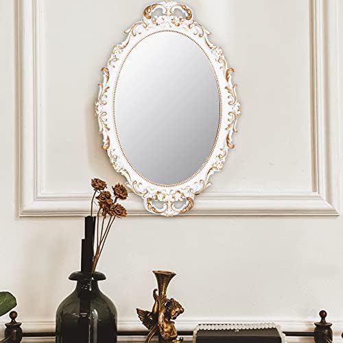 Tstarer 2 Pack - Vintage Decorative White Framed Mirror, Wall Hanging Mirrors & Tabletop Tray for Bedroom Living Room Dresser Decor, Oval- 9.6" W x 14.3" L (WHITE-2PACK) - Image 7