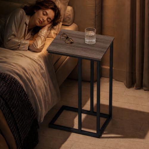 WLIVE Small Side Table, C Shaped End Table for Couch, Sofa and Bed, Tv Tray Table that Slides Under for Living Room, Bedroom, Bedside, Gray and Black - Image 4