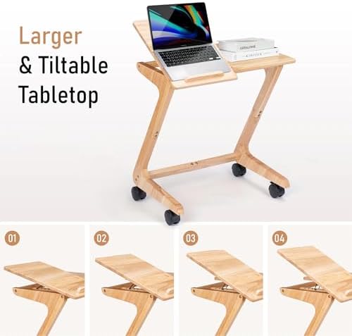FLYJOE TV Tray Table, TV Dining Table with Casters for Small Spaces, Solid Wood End Table, Sofa Couch Side Table Removable Snack Tray for Coffee Bed Sofa Eating Writing Reading Living Room Bedroom - Image 5