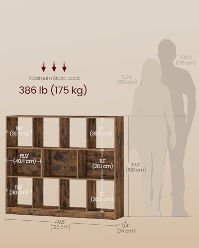 VASAGLE Bookshelf, 11 Cubes Storage Organizer, 49.6 x 9.5 x 39.4 Inches - Image 3