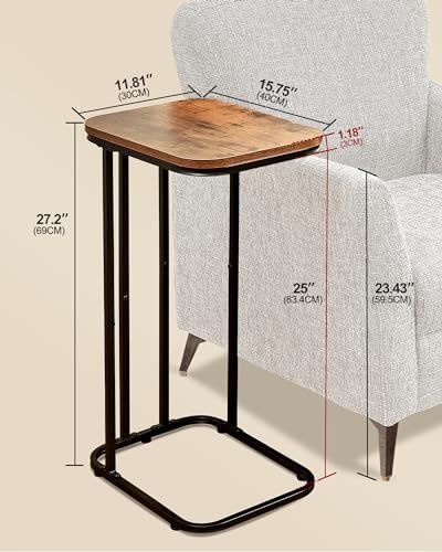 KJGKK C Shaped End Table Set of 2, Small Side Table for Sofa and Bed, Couch Tables That Slide Under, Tall Tv Tray Table for Living Room, Bedroom, Rustic Brown & Black - Image 3
