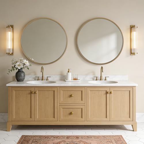 WallBeyond Round Wood Mirror, 32" Round Modern Decoration Large Circle Wall Mirror for Bathroom Living Room Bedroom Entryway, Natural - Image 5