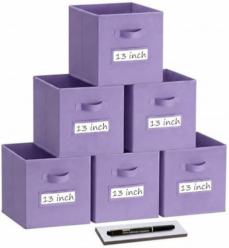 Storage Bins,13 Inch Cube Storage Bin with Labels,6pcs,Purple by Anyoneer