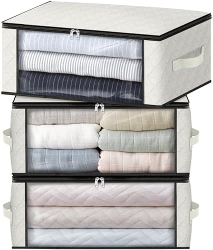 HomeHacks 3-Pack Clothes Organizer Storage Bags, 35L Storage Bins, White by HomeHacks