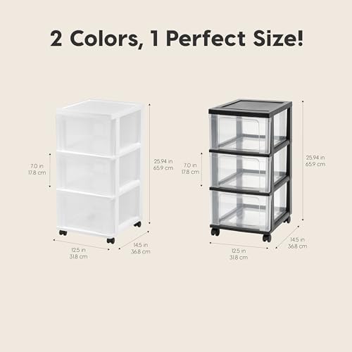 IRIS USA 3-Drawer Slim Narrow Storage Organizer Rolling Cart, Black/Clear - Image 2