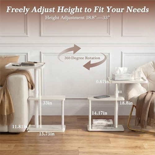 Faesun C Table End Table Adjustable Height, 360°Swivel TV Tray Table for Small Spaces, Small Nightstand for Living Room, Bedroom, White - Image 6
