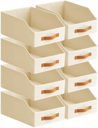 Homsorout Fabric Storage Bins for Organizing - 8 Pack Large Trapezoid Collapsible Storage Bins with Front Handle, Closet Organizers and Storage for Bedroom, Home Shelves, Small Spaces, Beige by Homsorout