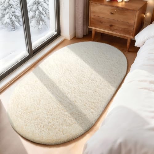 Ophanie 3x5 Oval Ivory Rugs for Bedroom Living Room,Fluffy Fuzzy Furry Carpet,Plush Soft Shaggy Indoor Floor Area Rug for Kids Girls Boys Baby Teen Dorm Decor with Over 99 pcs Pile fibers - Image 5