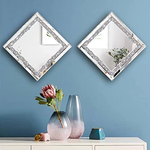 Meetart Crystal Crush Diamond Silver Mirror 12'' x 12'' 2PCS,Frameless Stylish Gorgeous Diamond Decor Glam Glass Mirror. for Bedroom Bathroom Hanging Mirror Home for Wall Decor. - Image 4