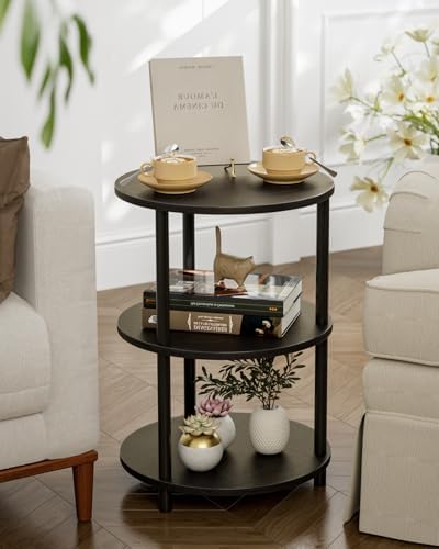 XBurmo Round Coffee Table for Living Room - Narrow Side or Bedside Stand, Industrial Vintage Nightstand for Bedroom, or Small Spaces, Charcoal Wenge - Image 5