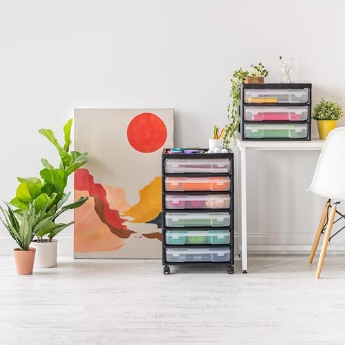 IRIS USA Rolling Cart with Drawers |Made in USA| 6-Tier Cases - Black/Clear - Image 2