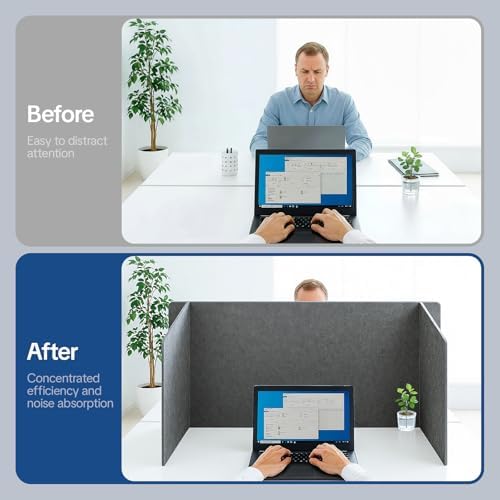 Desk Divider Privacy Screen 3 Panel Sound Absorbing - 47.2”x 23.6”x 19.7” Freestanding Acoustic Partitions for Office, Noise Reducing Panels for School, Home, Library,Dark Grey - Image 4