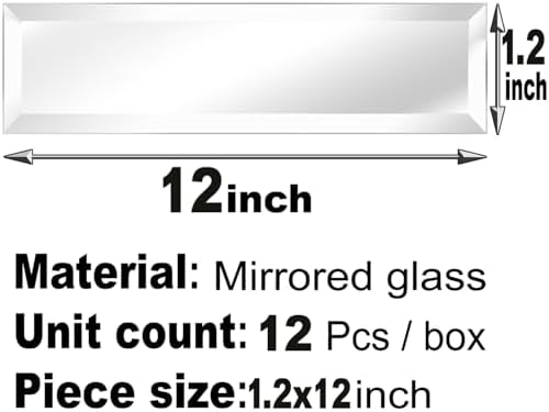 12 Pcs Peel and Stick Beveled Mirror Glass Tile.12x1.2 Inch Mirror Backsplash Tiles. Cute Mirror Strip Tile for Kitchen, Bathroom Wall. 12 Pcs - Image 7