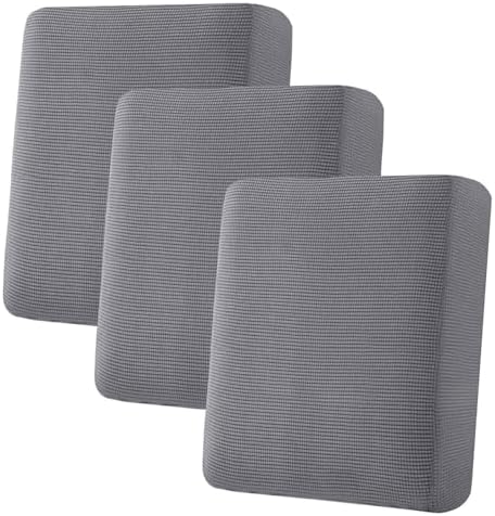 H.VERSAILTEX Super Stretch Individual Seat Cushion Covers Sofa Covers Couch Cushion Cover Slipcover Sets Thick Jacquard Textured Twill Fabric (3 Piece Sofa Cushion Covers, Grey) by HVERSAILTEX