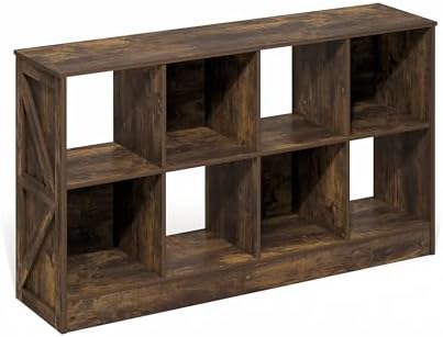 Furinno Jensen Book Shelf, 8-Cube Farmhouse Bookshelf, Display Bookcase, 11.8 x 47.6 x 26.8, for Living Room, Bedroom, Home Office, Amber Pine - Image 5