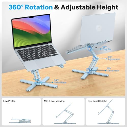 OMOTON LA10 360° Rotating Laptop Stand Riser Foldable for Desk, Sky Blue - Image 2