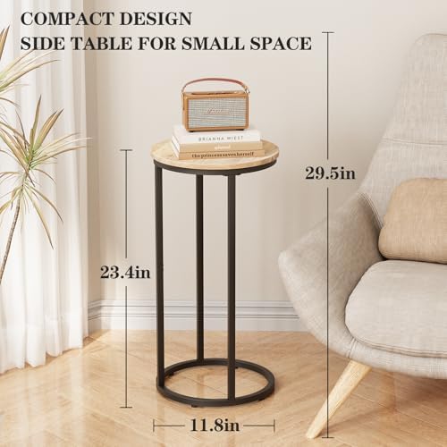 C Shaped end Table, Round Side Table for Couch, Small Snack Sofa Table with Metal Frame for TV Tray, Bedroom, Living Room, Bedside (Oak) - Image 3