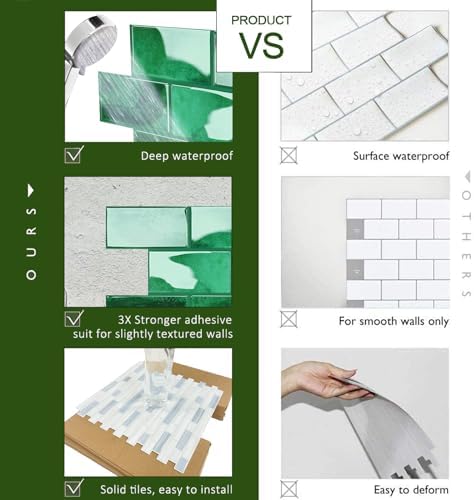 STICKGOO 10-Sheet Subway Tile Peel and Stick Backsplash, Self Adhesive Vinyl Wall Tiles, Stick on Backsplash for Kitchen and Bathroom(Thicker Design) - Image 5