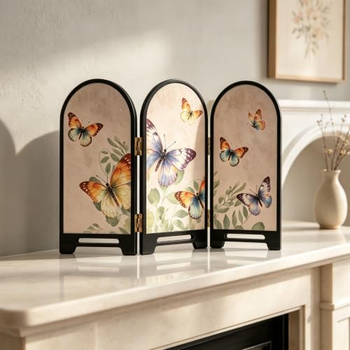 3-Panel Tabletop Folding Screen, Colorful Butterfly Desk Partition - Image 2