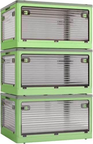 3-Pack 83L Stackable Storage Bins with Lids and Wheels, Foldable Storage Boxes Collapsible Organizers for Home Organization, Storage Cabinets for Outdoor Camping, Green by CearsoerOfficial