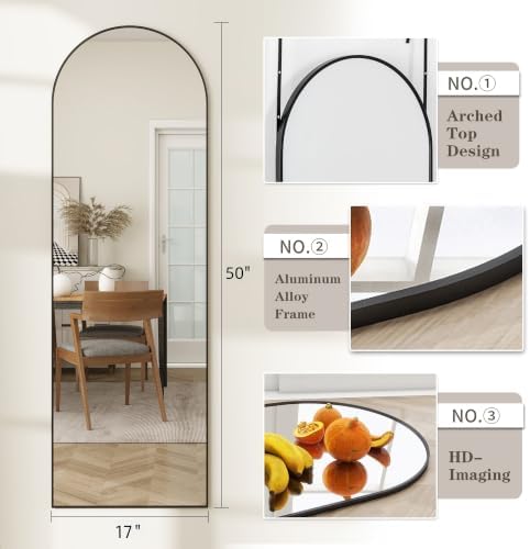 50"x 17" Full Length Door Mirror with Stand, Hanging Mirror, Black - Image 2