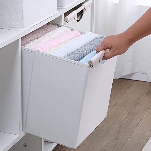HOONEX Large Collapsible Storage Bins, Linen Fabric, Pack of 2, Storage Baskets with Wooden Carry Handles and Sturdy Heavy Cardboard, for Home, Office, Car, Nursery, White - Image 5