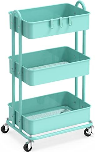 Simple Houseware 3-Tier Heavy Duty Metal Utility Rolling Cart, Turquoise by SimpleHouseware