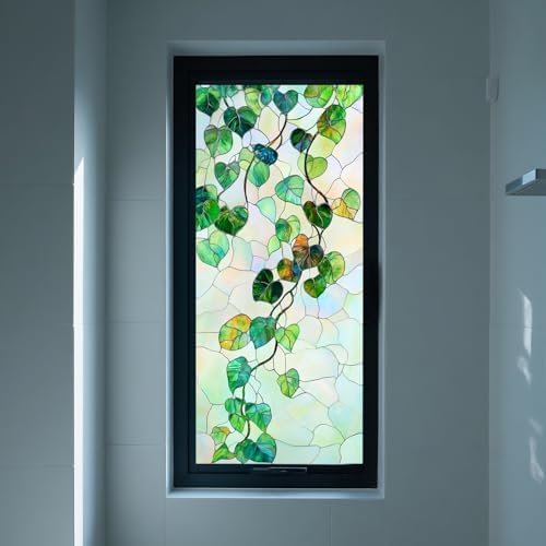 IVN Privacy Window Film Decorative Stained Glass Green Vine Leaf Pattern - Image 6