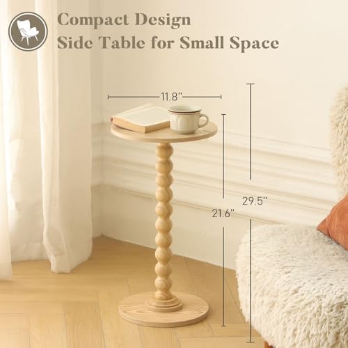 Fultyle Round Side Table, Small Drink Table for Small Spaces, Modern Accent End Table with Solid Wood Leg for Living Room, Bedroom, Corners, and Office (Natural) - Image 2