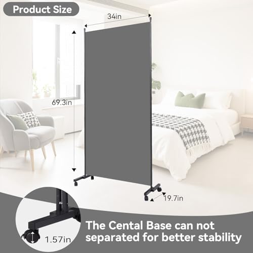 Folding Room Divider W/Wheels,Heavy Duty Base Privacy Screen Separator - Image 6